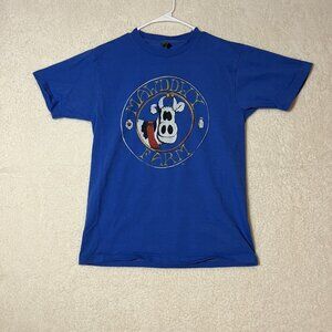 Vtg Anvil Single Stitch T-Shirt Mens Large Blue Cow Farm Graphic Logo